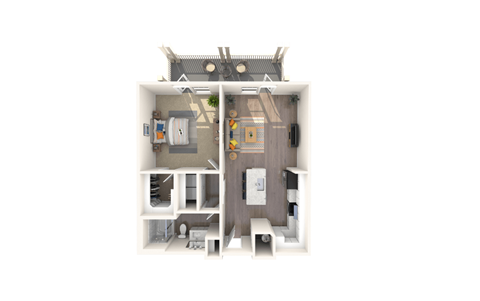 Floor plan for 1 bed, 1 bath, 842 sqft